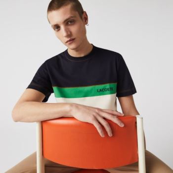 Lacoste Crewneck Colorblock Cotton T-shirt - Tričko Pánské Tmavě Blankyt Blankyt / Béžový / Zelene |